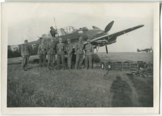 German Wwii Photo: Luftwaffe Soldiers & Junkers Ju 87 Stuka,  Agfa Brovira Paper