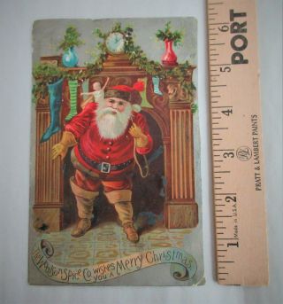 Antique,  Victorian Trade Card,  Large 6 " X 4 ",  Woolson Spice,  Antique Bufford Santa