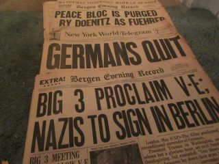 Vintage Ww2 Newspaper Front Page Headlines War 1945 Many Pages 8 Newspapers
