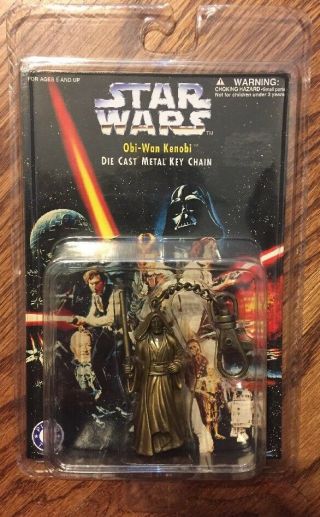 Vintage Obi - Wan Kenobi Star Wars Die Cast Metal Key Chain In Package 1997