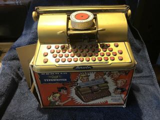 Vintage 50s Pressed Tin Toy Berwin " Gold " Typewriter,