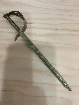 Vintage Solid Etched Brass Sword Letter Opener Made In India