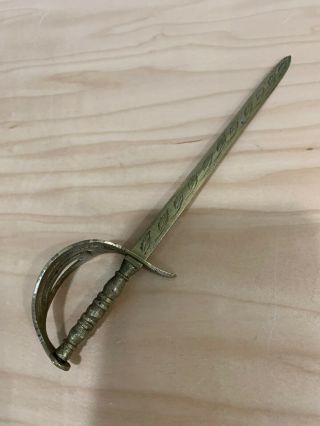 Vintage Solid Etched Brass Sword Letter Opener Made In India 2