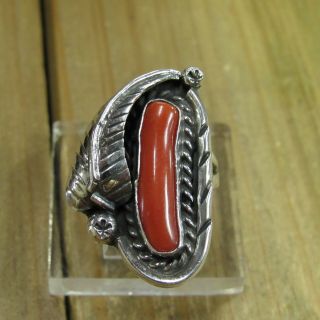 Vintage Sterling Silver Coral Ring Size 8