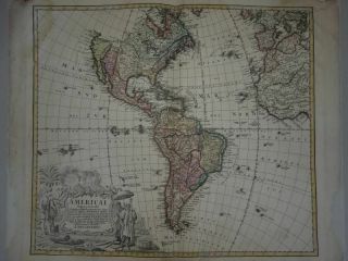 Americae Mappa - Coloured Copper Engraving Map Boehme - Homann Atlas - 1746