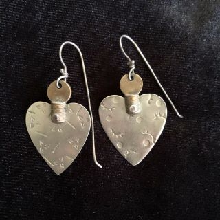 Vintage Thomas Mann Heart Earrings Romantic Love Dangle Mixed Metals Signed