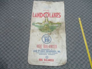 Land O Lakes Feed Sack Hog Balancer Bag Old Farm Seed Vintage Maiden