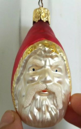 Antique German Blown Art Glass Santa Claus Head Christmas Tree Ornament