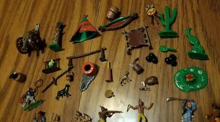 Vintage Hand Painted Cowboys And Indians And Assorted Toys