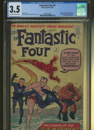 Fantastic Four 4 Cgc 3.  5 | Marvel | 1st Silver Age Sub - Mariner - Namor Mckenzie.