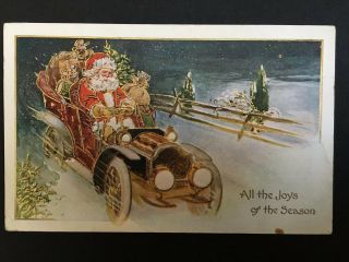 Santa Claus Driving An Automobile / Car Christmas Postcard 1909 Postmark