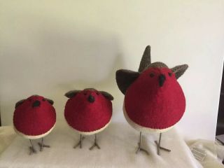 Handmade Standing Robin Felt Bird Trio