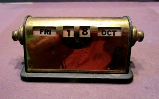 Vintage Brass Desktop Perpetual Calendar With Rotating Date Month