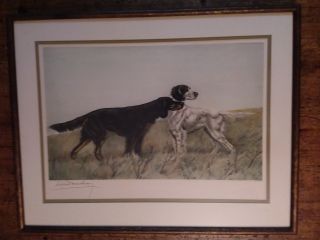 French Artist Leon Danchin Framed Print Of Hunting Dogs,  209/500,  Signed