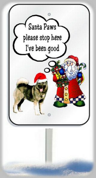 Norwegian Elkhound Christmas Yard Sign Metal 8x12 Santa Paws