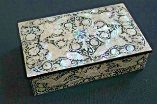 Korean Mother Of Pearl Abalone Inlay Najeon Chilgi Lacquer Wooden Jewellery Box