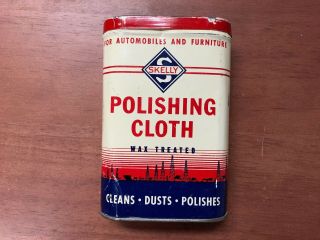 Vintage Skelly Gas & Oil Car Wax Treated Polishing Cloth Tin With Cloth