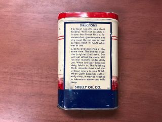 Vintage Skelly Gas & Oil Car Wax Treated Polishing Cloth Tin with Cloth 2