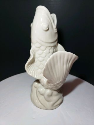 Vintage 8 " White Ceramic Koi Fish Vase/ Planter