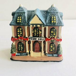 Mini Christmas Village 4” Lighted House Town Hall (light Bulb Cord Not)
