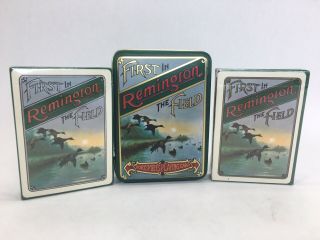 Remington First In The Field Hoyle Playing Cards 2 Decks Embossed Tin Box