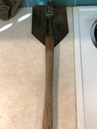 Vintage - Military Army " U.  S.  Wood " Folding Trench Shovel - W/cover - Foxhole