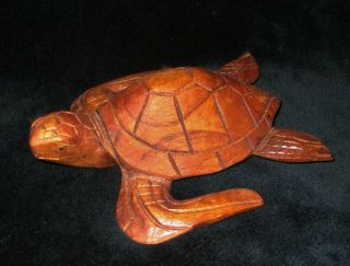 Vintage Turtle Wood Carving Hanger On Back 8 1/2 " L 7 " W 3 " T