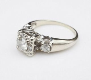 1940s Vintage 14k White Gold 2/3ct Natural Diamond Engagement Ring Size 7 Rg1920