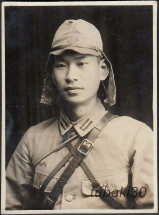 E17 Wwii Japanese Army Photo Soldier With Havelock Cap