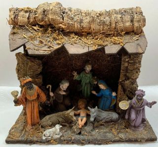 Vintage Moss Italian Nativity Set Christmas Manger Scene 9 Figure Made In Italy