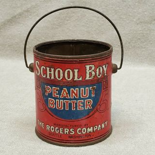 Vintage School Boy Peanut Butter Pail Can Tin