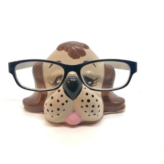 Vintage Puppy Dog Ceramic Eyeglasses Holder Glasses Stand Hound Dog Optometrist
