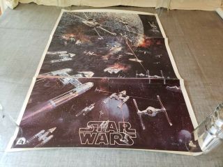Vintage 1977 " Star Wars " Poster By 20th Century Fox Battling Space Ships