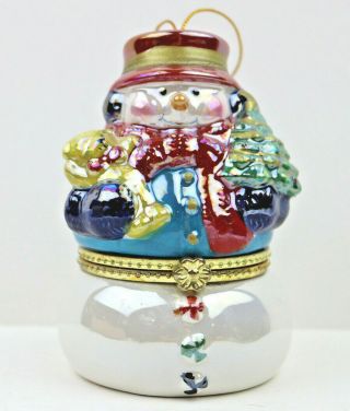 Snowman And Ice Skaters Christmas Porcelain Wind Up Music Box Christmas Ornament