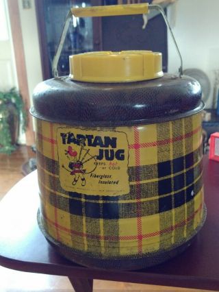 Vintage Tartan Jug Hot Or Cold Fiberglass Insulated Glass - Lined Cooler Thermos