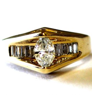 14K Yellow gold marquise diamond engagement ring.  94ct 5.  3g VS2 I estate vintage 2
