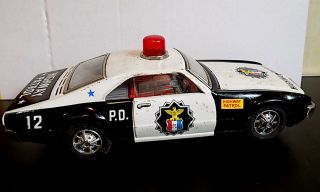 Vintage Tin Battery Operated Oldsmobile Highway Patrol Police Car,  Taiyo,  Japan