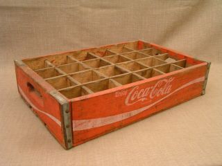Vintage Coca Cola Wooden Crate Carrier Box W/ Dividers For 24 Glass Coke Bottles