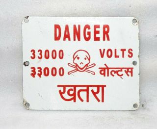 1940c Vintage Old Enamel Porcelain Sign Board 33000 Volts Danger Mp B10