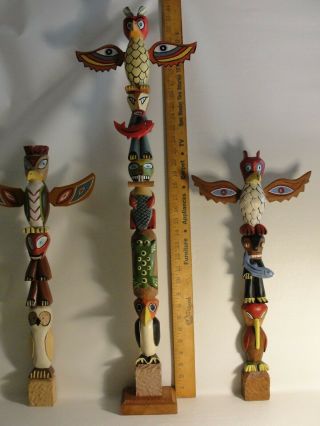 Vintage Hand Carved Totem Pole x 3 32 