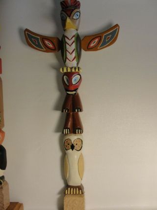 Vintage Hand Carved Totem Pole x 3 32 