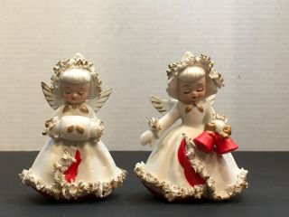Vintage Christmas Angels 2 Spaghetti Figurine Ceramic Candle Holders Made Korea