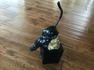 Metal Black Panther Climbing Down From Gold Rock Figurine Figure 10 1/4 "