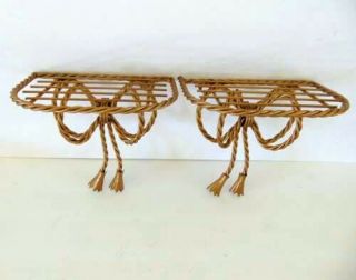 Pair Wall Shelves Twisted Rope in Brass Tone by Home Interiors Homco 2