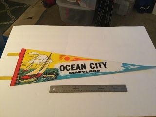 Vintage Ocean City Md.  Maryland Sailing Sunset Pennant Flag Souvenir 1970’s