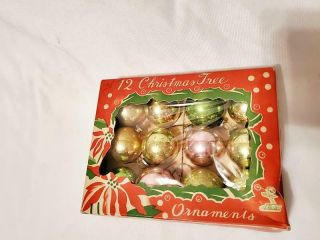 Vintage Glass Feather Xmas Tree Ornaments Japan Box Pink - Gold - Green