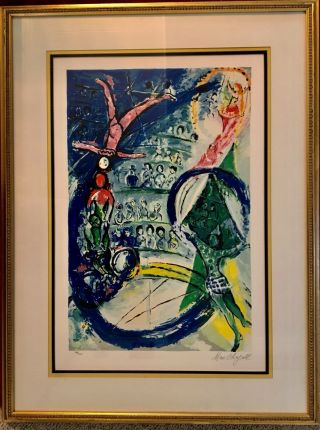 Marc Chagall " Blue Circus " 1977 Hand Signed Numbered 78/225 Framed (1887 - 1985)
