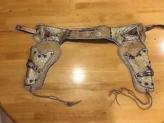 Vintage Roy Rogers Toy Cap Gun Leather Double Holster With Belt
