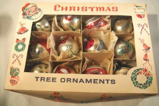 12 Vintage Hand Painted Glass Christmas Ornaments Balls Blue Pink Gold Poland