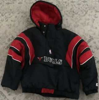 Vintage Chicago Bulls Starter Nba Authentics Pull Over Nylon Jacket Size Large